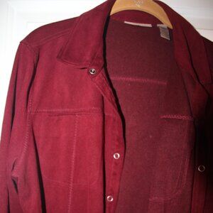 Shirt/jacket maroon, faux suede. Size XL. i.e. Relaxed brand. Good condition.